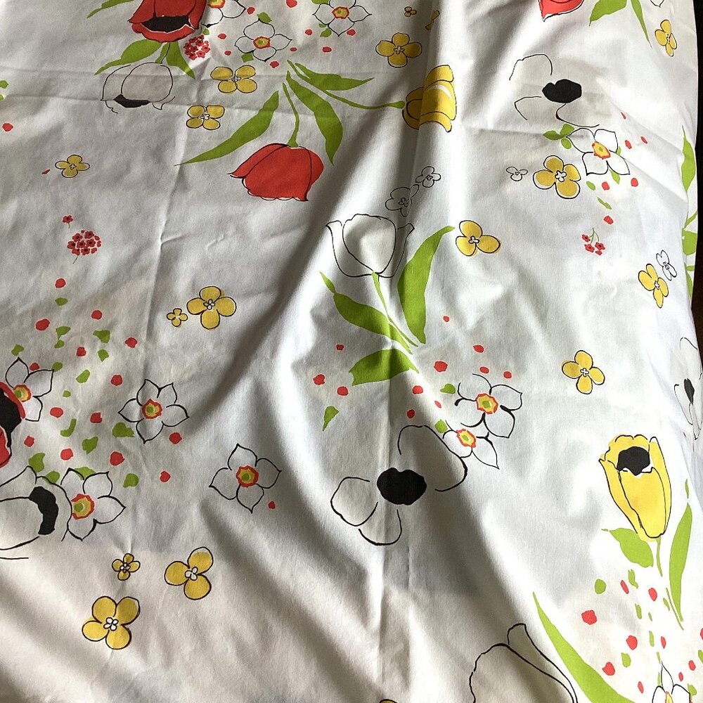 Vintage Wamsutta Flat Sheet White Floral Flowers Retro Bedding Bed Linen